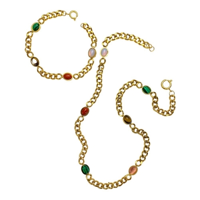 ست جواهرات بیضی رنگارنگ گردنبند زنانه