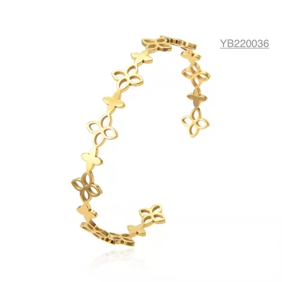 دستبند گل طلای توخالی مدل حلقه 304 316 316L النگو قابل تنظیم استیل ضد زنگ