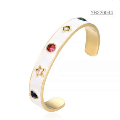 دستبند سنگ های قیمتی رنگارنگ از جنس استنلس استیل، النگوهای کاف پهن سفید برای عروسی