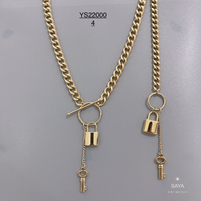 گردنبند آویز سر قفل استیل 14 عیار طلای ضد زنگ کلید و دستبند قفل