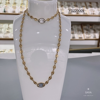 گردنبند زنجیر بینی خوکی با طراحی جواهرات صدف سفید منبت کاری شده از جنس استنلس استیل اروپا