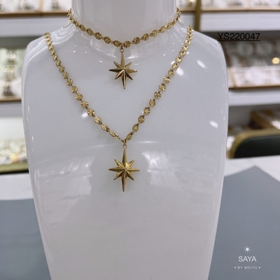 گردنبند زنجیر گل آویز هگزاگرام طلا و جواهر مد استیل