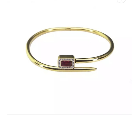 دستبند ناخن با الماس یاقوت قرمز لوکس النگو استیل ضد زنگ طلای 24 عیار
