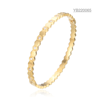 دستبند طلای 14 عیار شخصی سازی شده از جنس استیل شش ضلعی لانه زنبوری