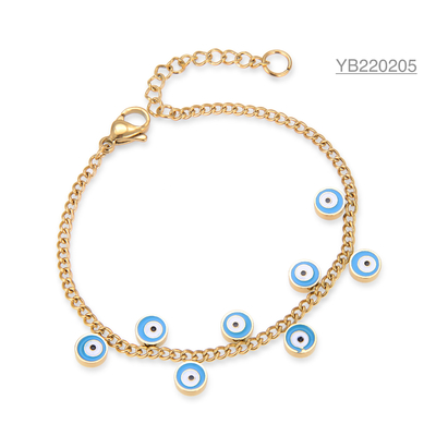 دستبندهای زنجیر دستی میناکاری چشم آبی جواهرات با روکش طلای 18 عیار با نام تجاری مجلل