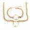 دستبند زنجیر منبت کاری شده سفید ساده و سرسبز ست جواهرات استیل ضد زنگ K طلا